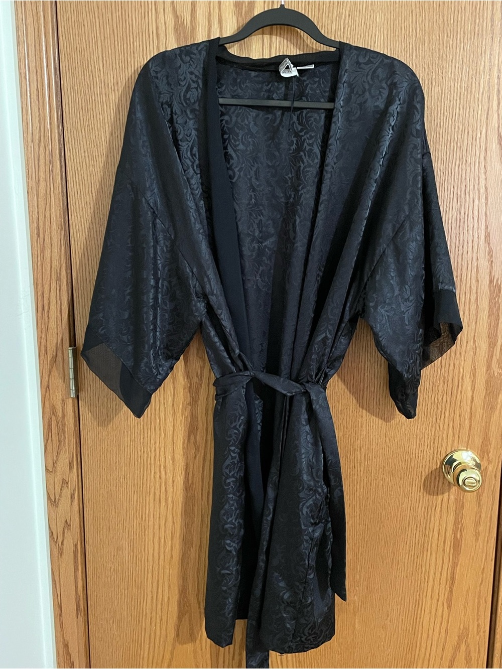 Vintage Black Kimono Robe with Self Tie Belt